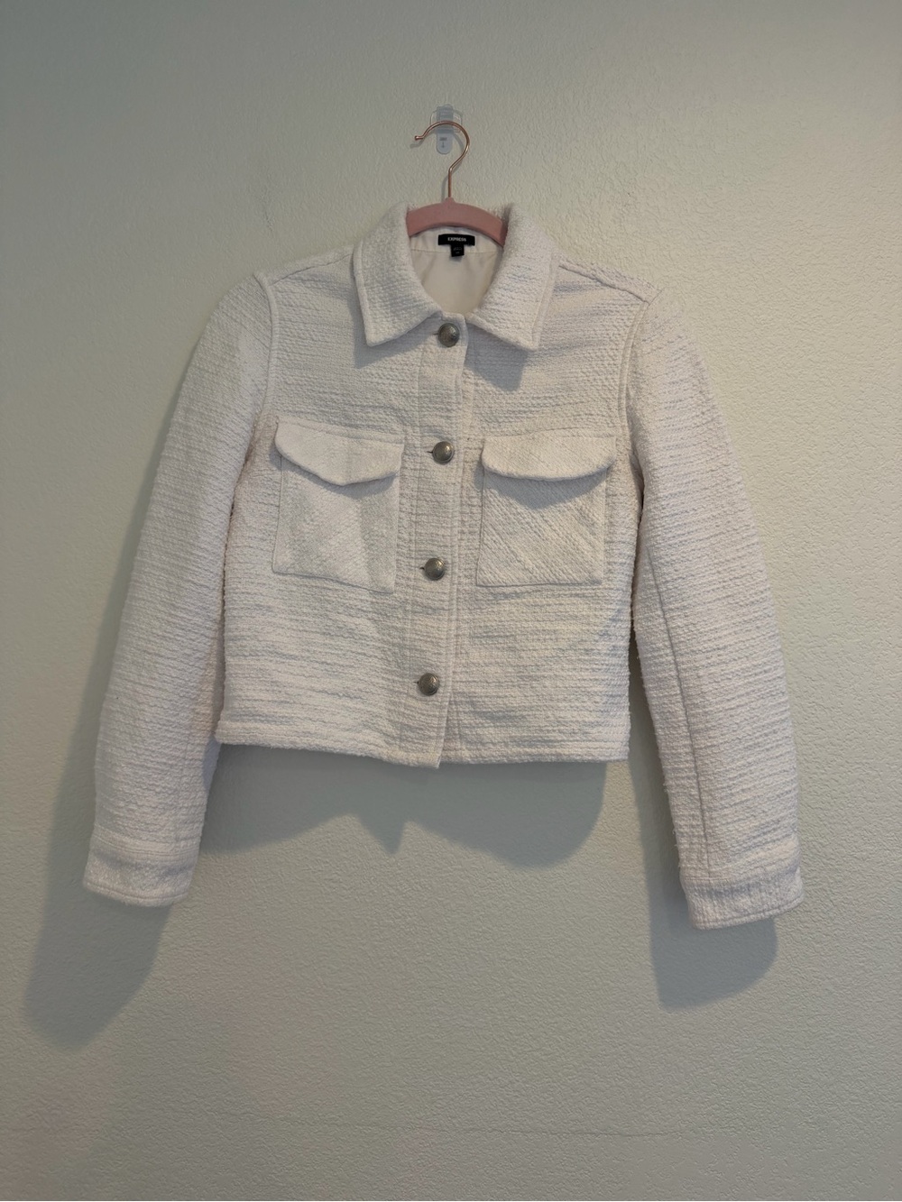 Express White Textured Cropped Jacket XS